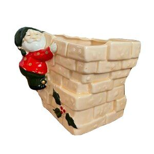 Vintage Holland Floral Elf on Chimney Ceramic Planter, 1991